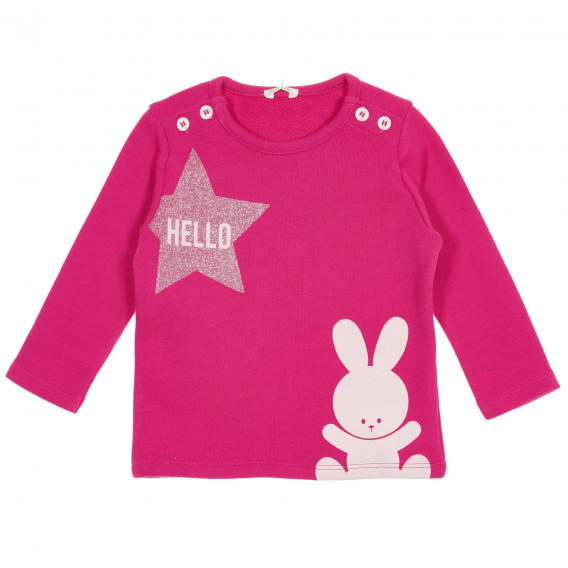Μπλούζα με τύπωμα και επιγραφή για ένα μωρό, σκούρο ροζ Benetton 228753 