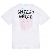 Βαμβακερή μπλούζα με τύπωμα emoticon, λευκό Benetton 228772 4