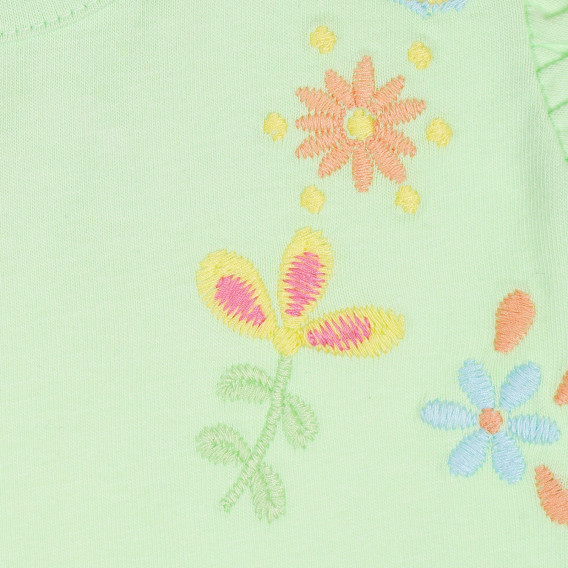 Βαμβακερό μπλουζάκι με κέντημα και μπούκλες για ένα μωρό, πράσινο Benetton 228827 3