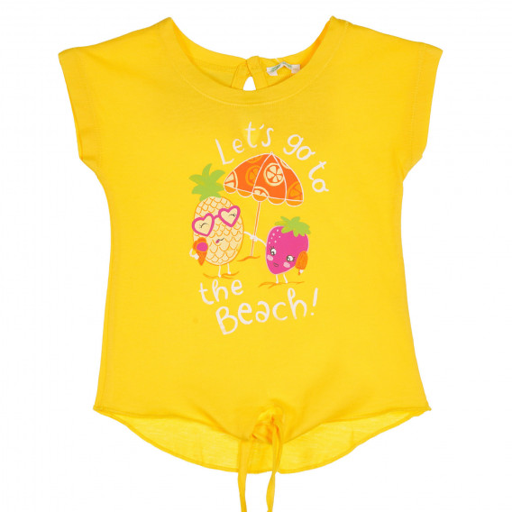 Βαμβακερό μπλουζάκι με επιμήκη πλάτη και εκτύπωση για ένα μωρό, κίτρινο Benetton 228837 