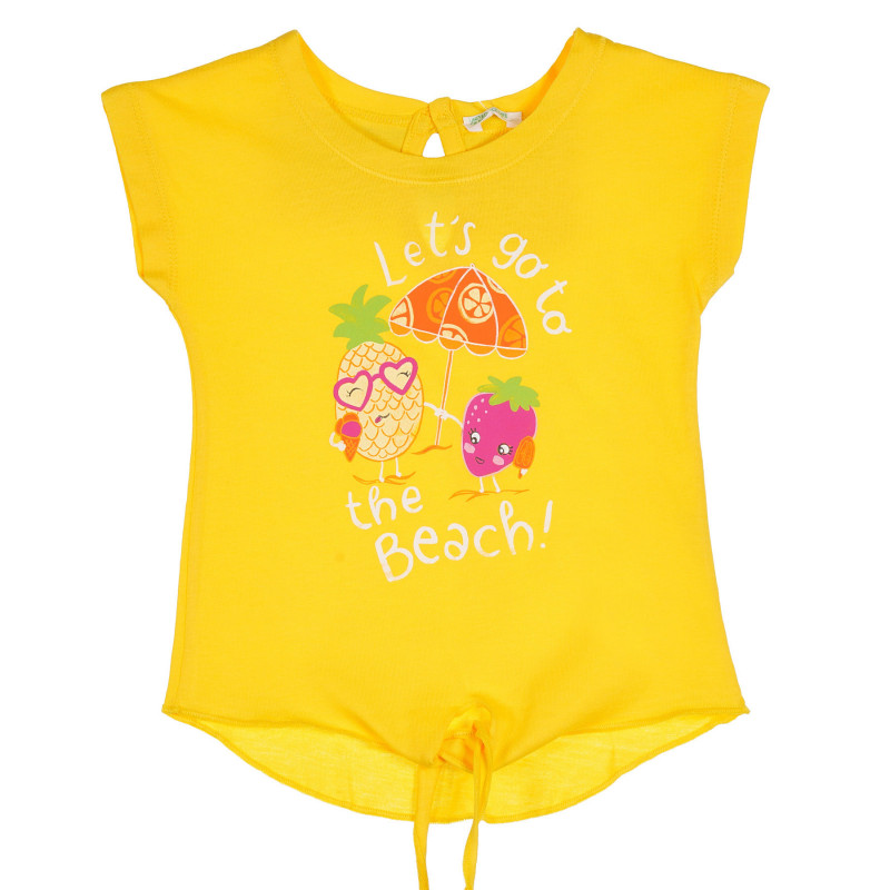 Βαμβακερό μπλουζάκι με επιμήκη πλάτη και εκτύπωση για ένα μωρό, κίτρινο  228837