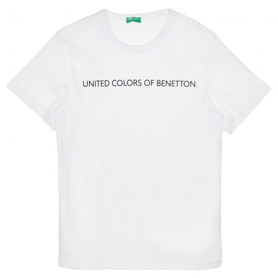 Βαμβακερό μπλουζάκι με το εμπορικό σήμα, λευκό Benetton 228876 