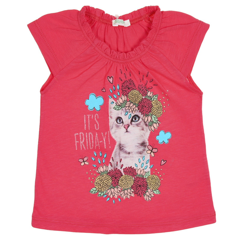 Βαμβακερή μπλούζα με κοντά μανίκια και γραφική εκτύπωση για ένα μωρό, κόκκινο  228888