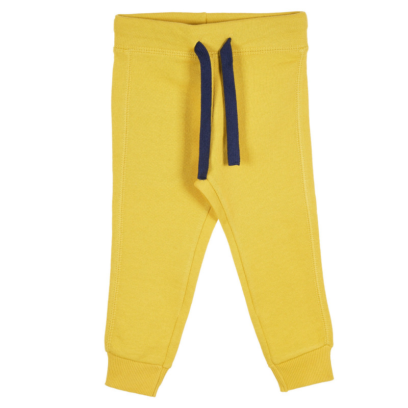 Βαμβακερό παντελόνι με το λογότυπο της μάρκας για ένα μωρό, κίτρινο  228964