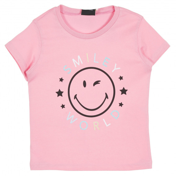 Βαμβακερό μπλουζάκι με τύπωμα emoticon, ροζ Benetton 228968 