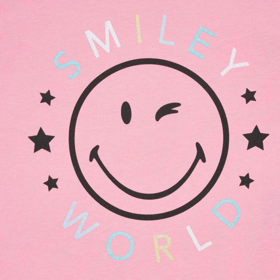 Βαμβακερό μπλουζάκι με τύπωμα emoticon, ροζ Benetton 228969 2