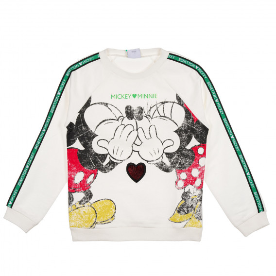 Βαμβακερή μπλούζα με τύπωμα Mickey και Minnie, λευκή Benetton 228990 