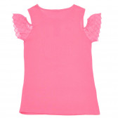 Βαμβακερή μπλούζα με κοντά μανίκια και επιγραφή, ροζ Benetton 229028 4