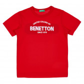 Βαμβακερό μπλουζάκι με την επιγραφή της μάρκας για ένα μωρό, κόκκινο Benetton 229081 
