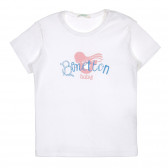 Βαμβακερό μπλουζάκι με επωνυμία, λευκή Benetton 229113 