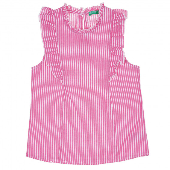 Αμάνικη βαμβακερή μπλούζα με μπούκλες σε άσπρες και ροζ ρίγες Benetton 229217 