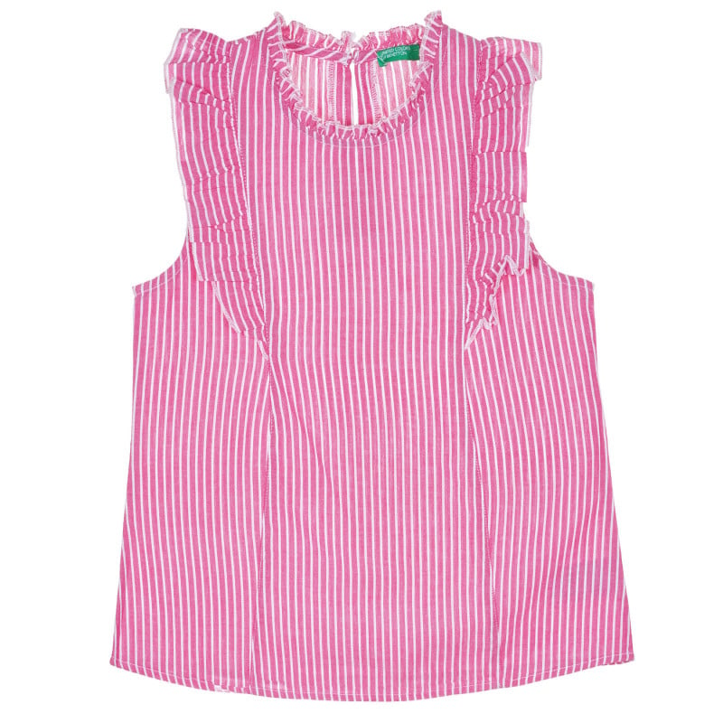 Αμάνικη βαμβακερή μπλούζα με μπούκλες σε άσπρες και ροζ ρίγες  229217