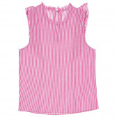 Αμάνικη βαμβακερή μπλούζα με μπούκλες σε άσπρες και ροζ ρίγες Benetton 229220 4
