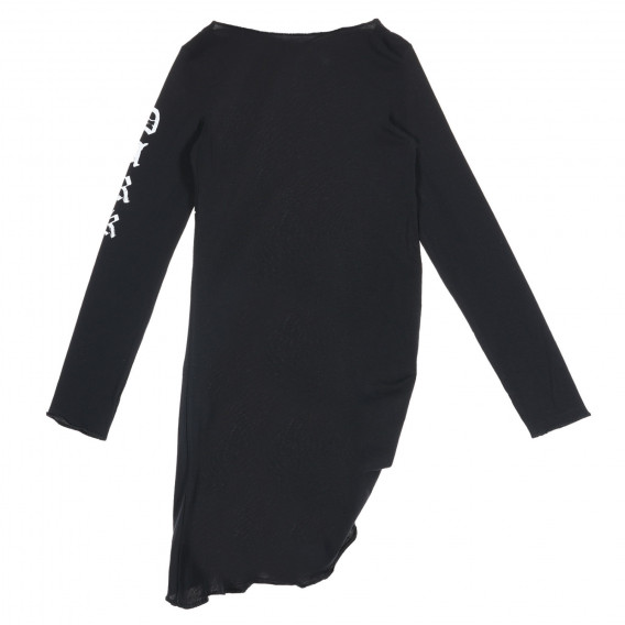 Μαύρο, βαμβακερό φόρεμα με λευκές λεπτομέρειες Sisley 229224 4