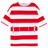 Βαμβακερή μπλούζα με 3/4 μανίκια σε κόκκινες και άσπρες ρίγες Benetton 229225 