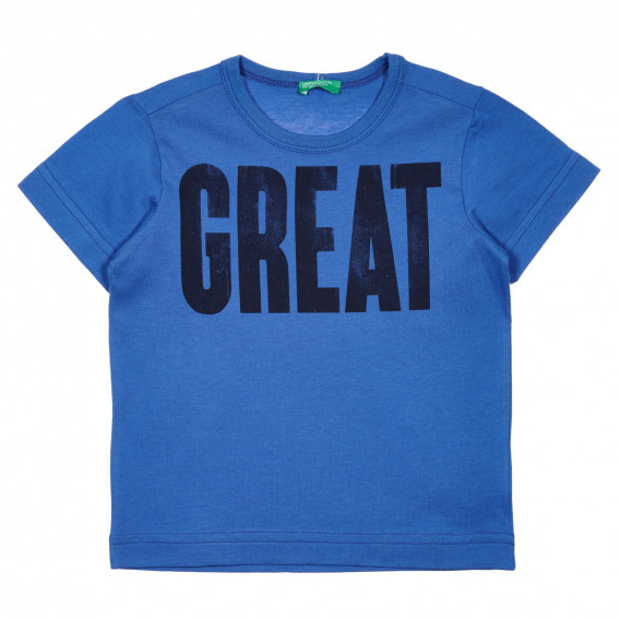 Βαμβακερό μπλουζάκι με την επιγραφή Great, blue Benetton 229248 