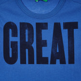 Βαμβακερό μπλουζάκι με την επιγραφή Great, blue Benetton 229249 2