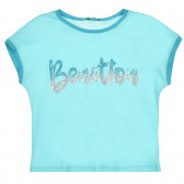 Βαμβακερό μπλουζάκι με επιγραφή brocade, ανοιχτό μπλε Benetton 229252 5