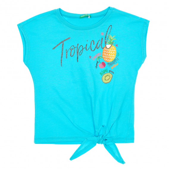 Βαμβακερό μπλουζάκι με γραφική εκτύπωση και κορδέλα για μωρό, μπλε Benetton 229279 