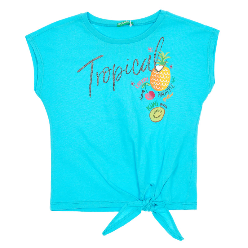 Βαμβακερό μπλουζάκι με γραφική εκτύπωση και κορδέλα για μωρό, μπλε  229279