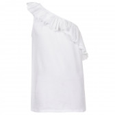 Βαμβακερή μπλούζα με λαιμόκοψη με σούφρες, σε λευκό Benetton 229340 