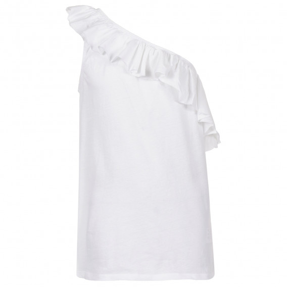 Βαμβακερή μπλούζα με λαιμόκοψη με σούφρες, σε λευκό Benetton 229340 