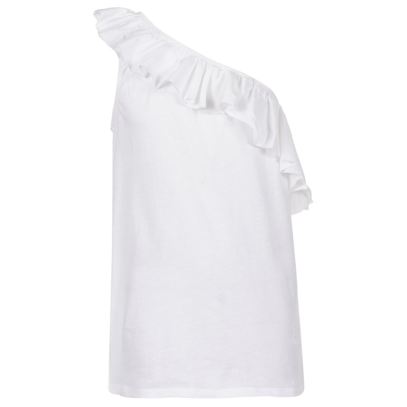 Βαμβακερή μπλούζα με λαιμόκοψη με σούφρες, σε λευκό  229340
