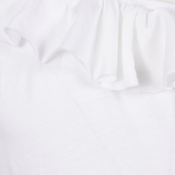 Βαμβακερή μπλούζα με λαιμόκοψη με σούφρες, σε λευκό Benetton 229341 2
