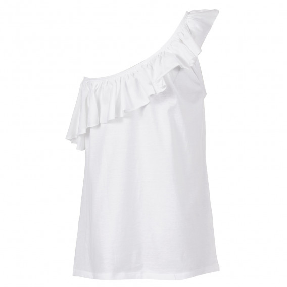 Βαμβακερή μπλούζα με λαιμόκοψη με σούφρες, σε λευκό Benetton 229342 4