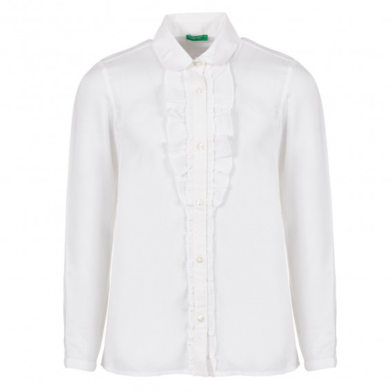 Μακρυμάνικο, λευκό πουκάμισο με βολάν Benetton 229372 