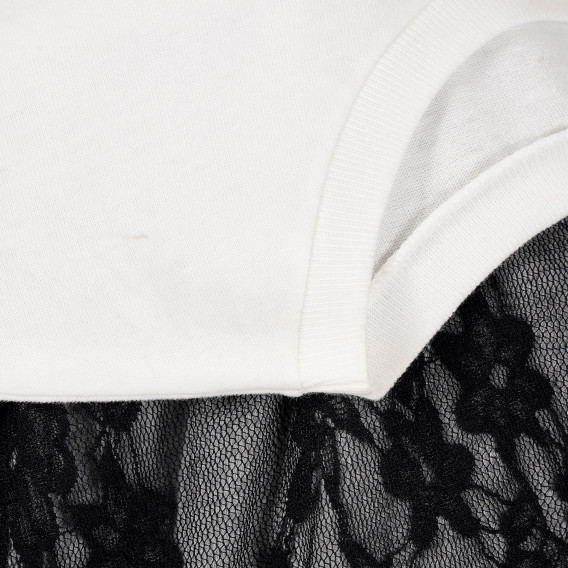 Βαμβακερό φόρεμα με δαντέλα, λευκό Benetton 229382 3
