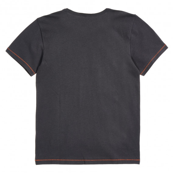 Βαμβακερό μπλουζάκι με επιγραφή και πορτοκαλί ραφές, γκρι Benetton 229443 4