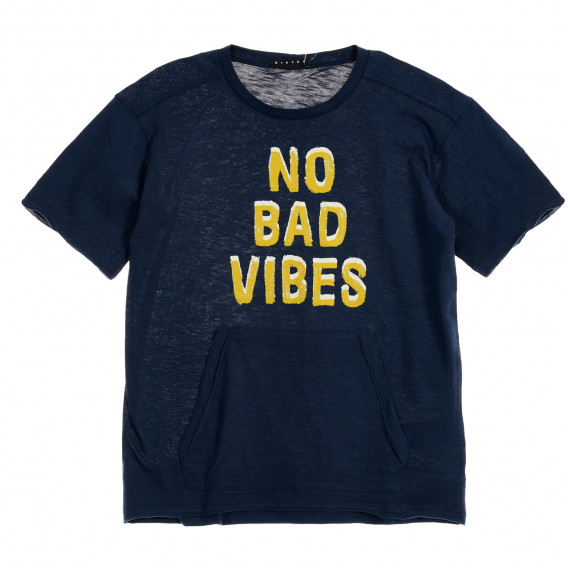Βαμβακερό μπλουζάκι με επιγραφή No bad vibes, σκούρο μπλε Benetton 229450 