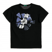 Βαμβακερό μπλουζάκι με πούλιες, μαύρο Benetton 229514 