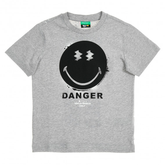 Βαμβακερό μπλουζάκι με emoticon, γκρι Benetton 229530 