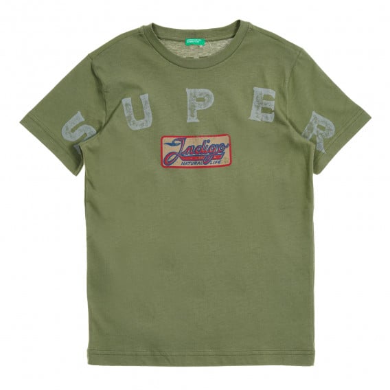 Βαμβακερό μπλουζάκι με επιγραφή, πράσινο Benetton 229565 