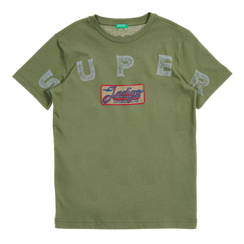 Βαμβακερό μπλουζάκι με επιγραφή, πράσινο  229565