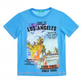 Βαμβακερό μπλουζάκι με γραφική εκτύπωση, σε μπλε χρώμα Benetton 229569 