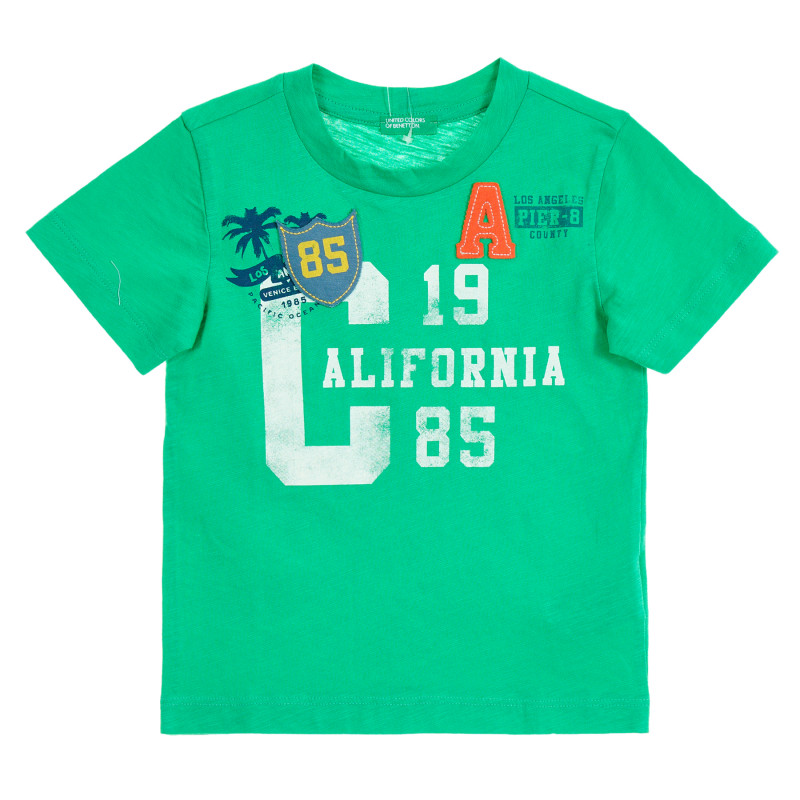 Βαμβακερό μπλουζάκι με απλικέ και επιγραφή, πράσινο  229581