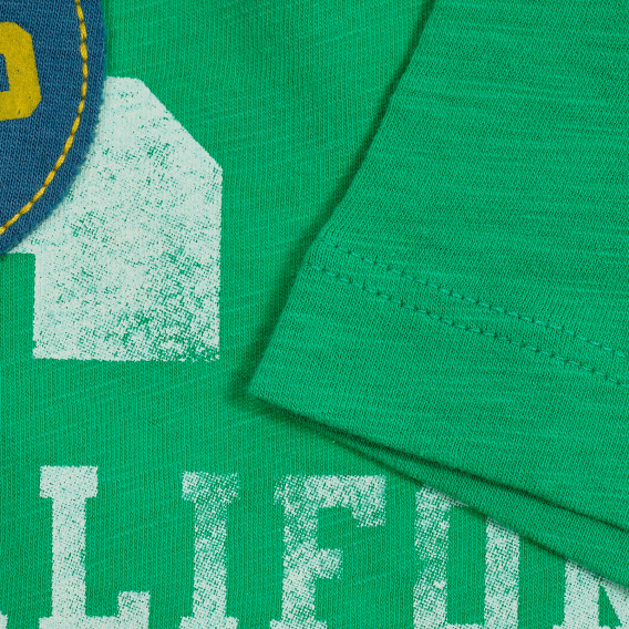 Βαμβακερό μπλουζάκι με απλικέ και επιγραφή, πράσινο Benetton 229583 3