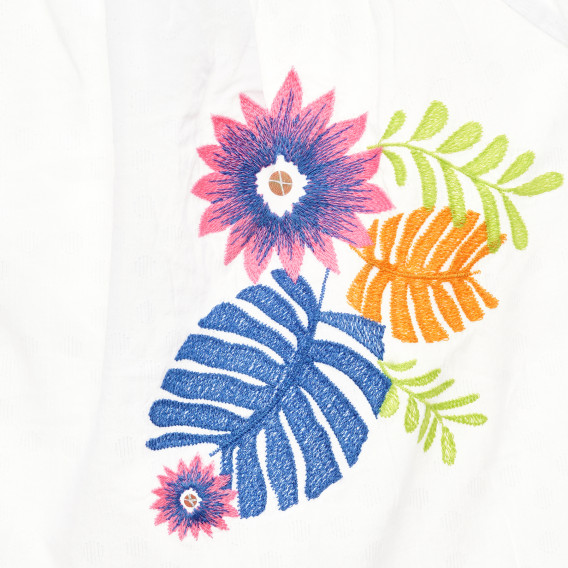 Βαμβακερή μπλούζα με κοντά μανίκια και κέντημα λουλουδιών, λευκή Benetton 229624 2