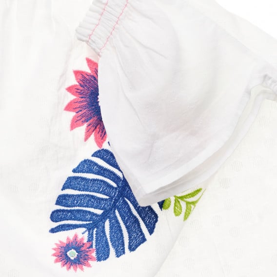 Βαμβακερή μπλούζα με κοντά μανίκια και κέντημα λουλουδιών, λευκή Benetton 229625 3