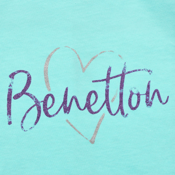 Βαμβακερή μπλούζα με μωβ τόνους και λογότυπο μάρκας, σε ανοιχτό μπλε Benetton 229635 2