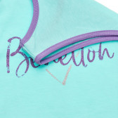 Βαμβακερή μπλούζα με μωβ τόνους και λογότυπο μάρκας, σε ανοιχτό μπλε Benetton 229636 3