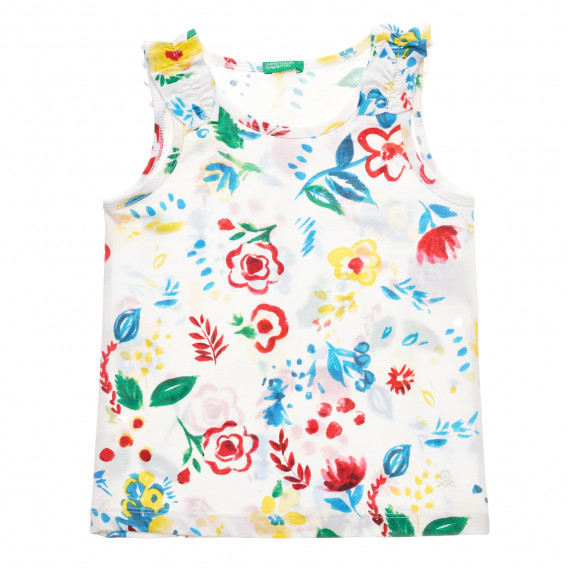 Βαμβακερή μπλούζα με σούφρες και λουλουδάτο μοτίβο, λευκό Benetton 229638 