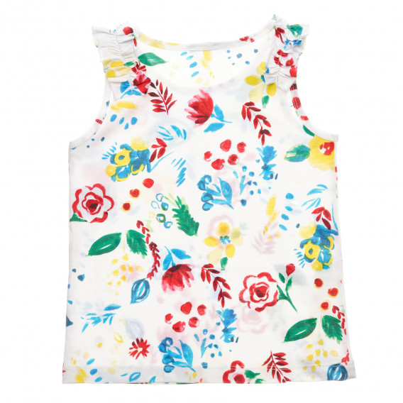 Βαμβακερή μπλούζα με σούφρες και λουλουδάτο μοτίβο, λευκό Benetton 229641 4