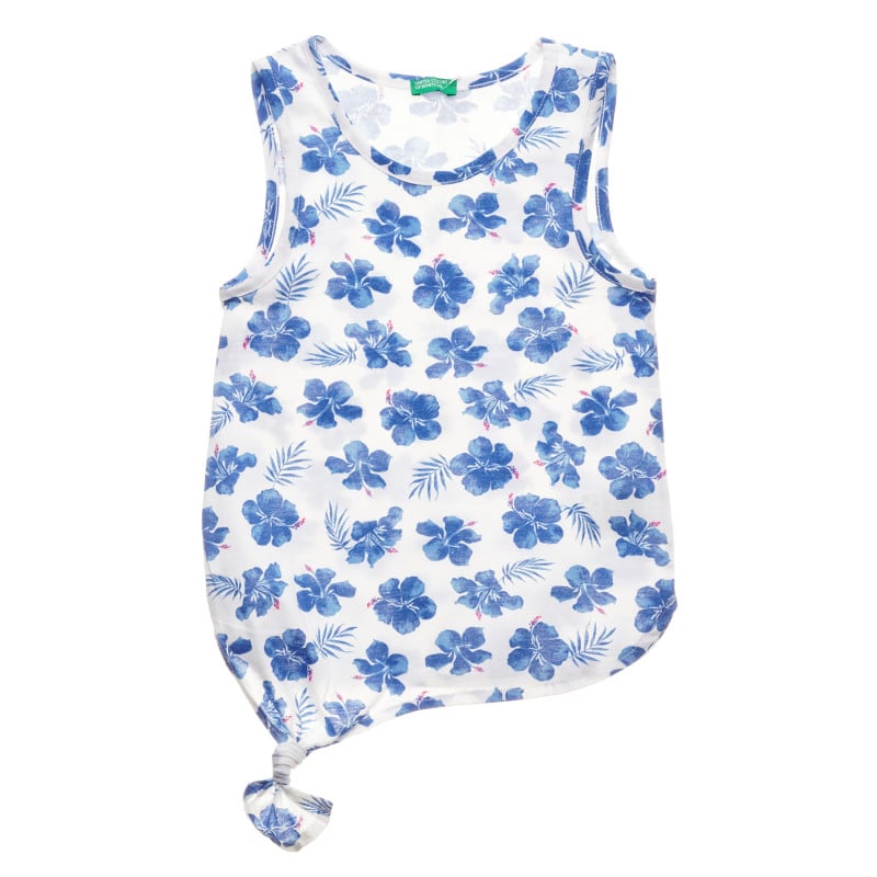 Βαμβακερό, ασύμμετρο μπλουζάκι με φλοράλ σχέδια, ανοιχτό μπλε  229650
