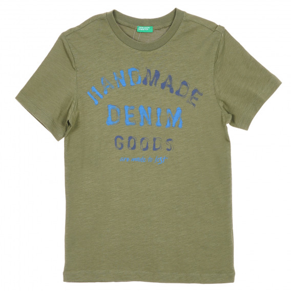 Βαμβακερή μπλούζα με κοντά μανίκια και επιγραφή, σε πράσινο χρώμα Benetton 229685 4