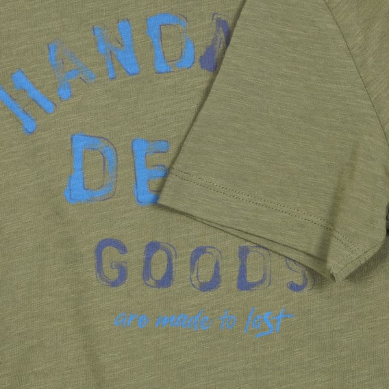Βαμβακερή μπλούζα με κοντά μανίκια και επιγραφή, σε πράσινο χρώμα Benetton 229687 6