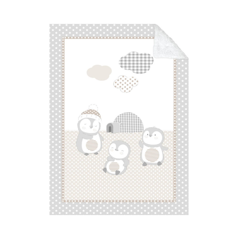 110x140 cm Μαλακή κουβέρτα μωρού με sherp, με την οικογένεια Penguin, μπεζ  229700